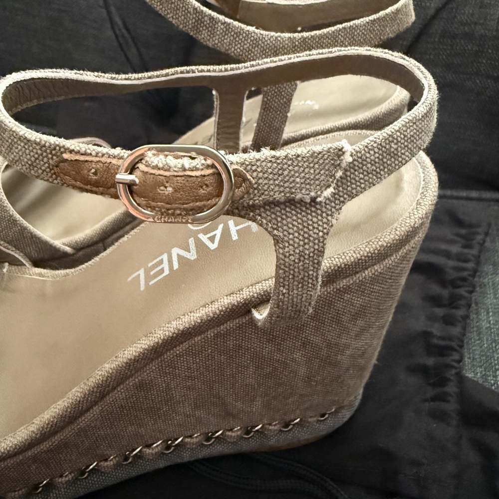 CHANEL Women's Beige Wedge Sandals - Picture 8 of 8